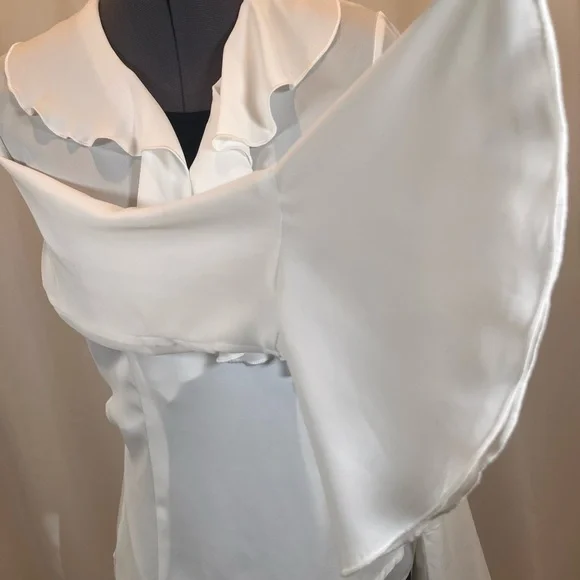 New York & Company White Ruffle Front V-Neck Blouse - Picture 4 of 9